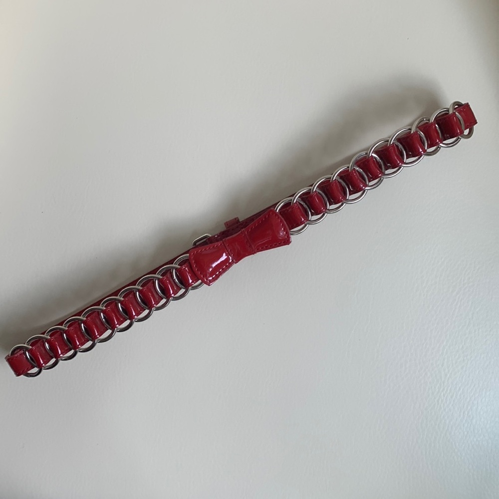 Vintage Red Patent Belt with Bow and Silver Hardware